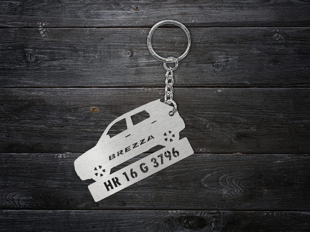 Metal Car Shape Number Plate Keychain - MVS25 - Maruti Suzuki Brezza