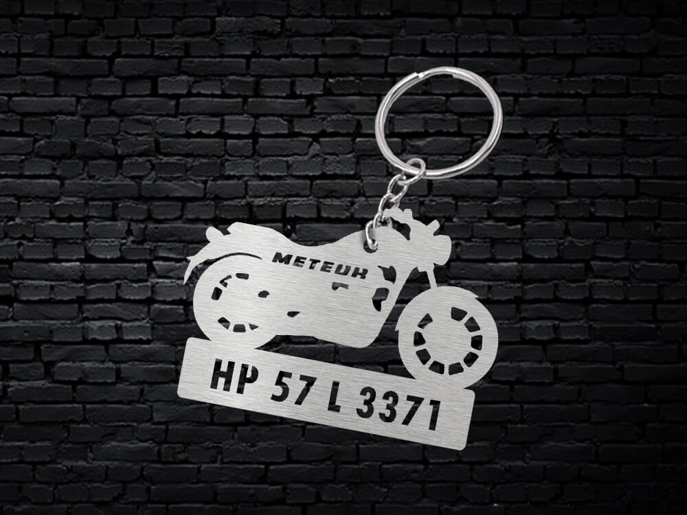 Metal Bike Shape Number Plate Keychain - MVS74 - Royal Enfield Meteor